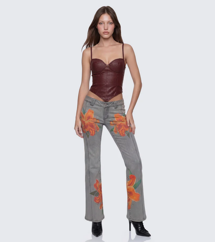 Finesse Sway Burgundy Leather Look Gold Trim Corset Top