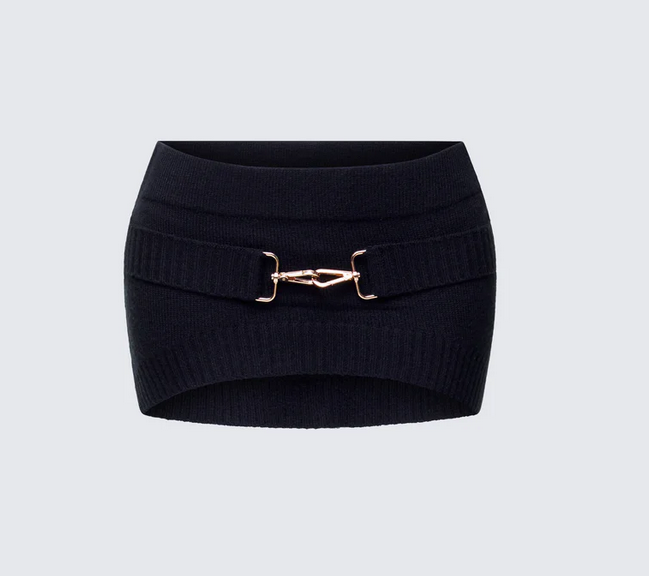 Finesse Layla Black Knit Trim Belt Mini Skirt