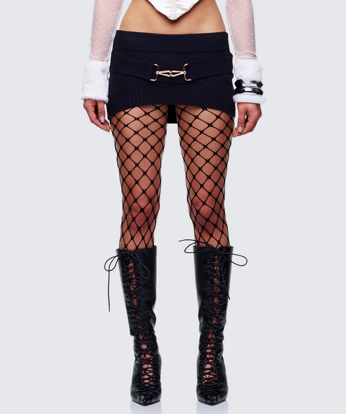 Finesse Layla Black Knit Trim Belt Mini Skirt