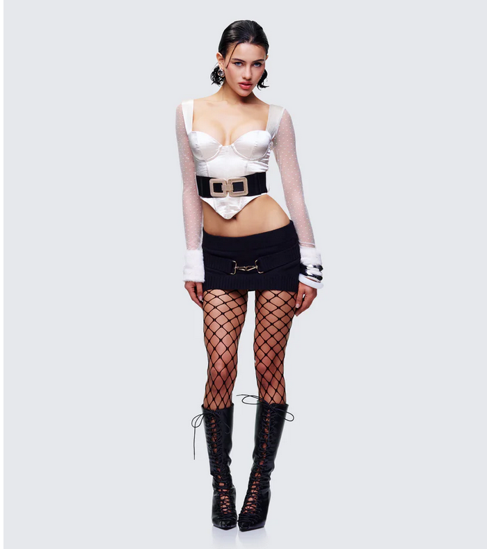 Finesse Layla Black Knit Trim Belt Mini Skirt