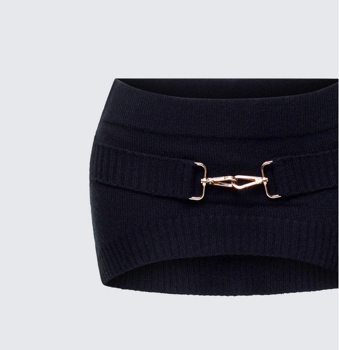 Finesse Layla Black Knit Trim Belt Mini Skirt