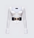 Finesse Rae Ivory Fur Cuff Corset Top