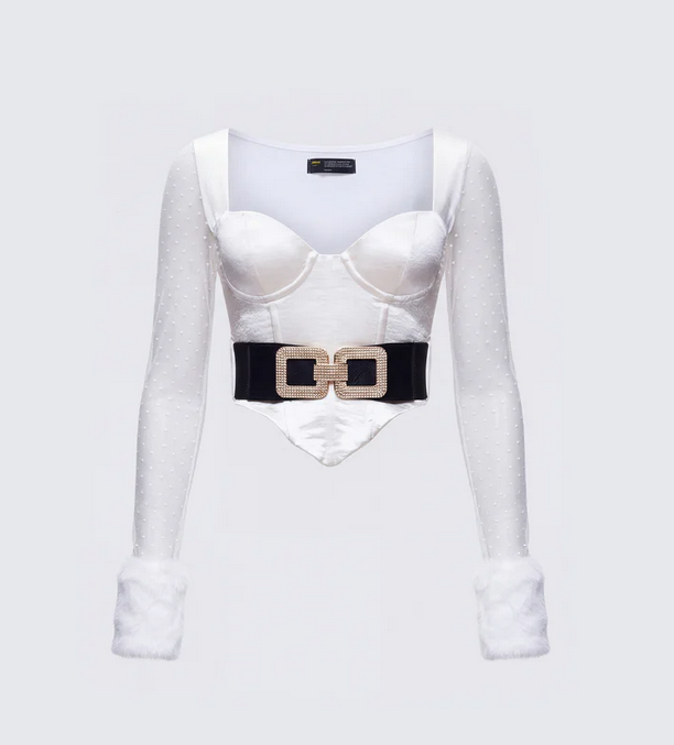 Finesse Rae Ivory Fur Cuff Corset Top