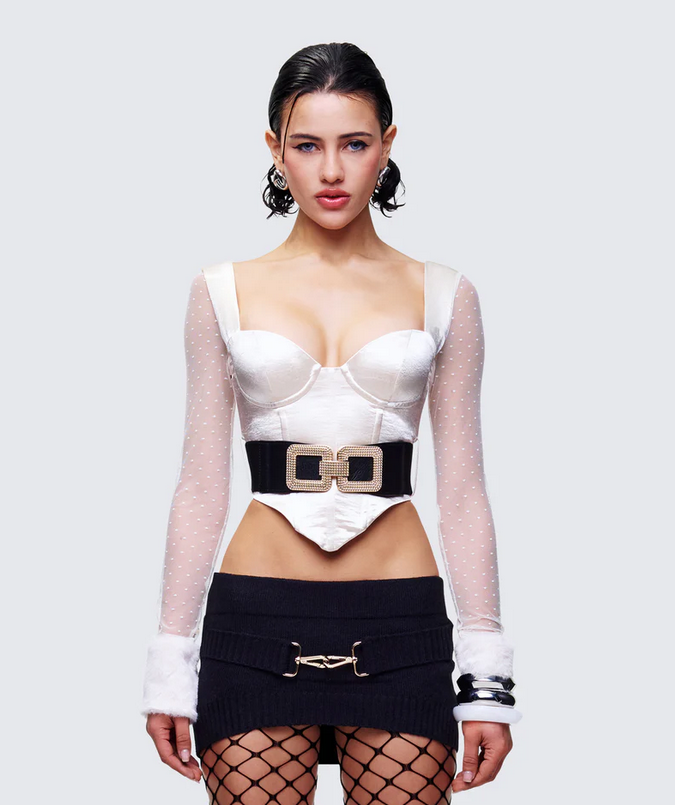 Finesse Rae Ivory Fur Cuff Corset Top