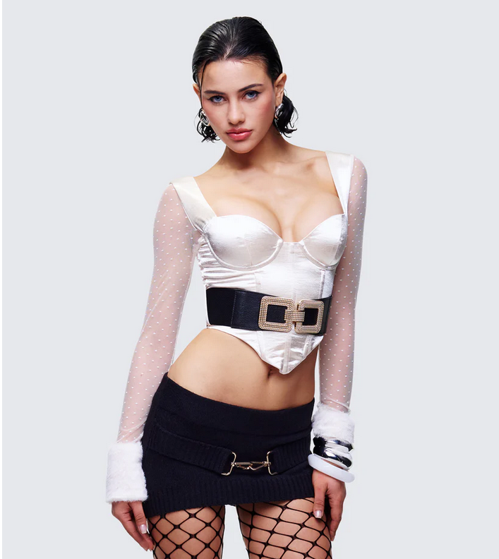 Finesse Rae Ivory Fur Cuff Corset Top