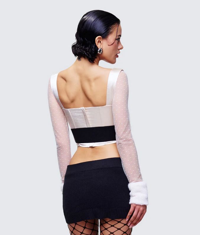 Finesse Rae Ivory Fur Cuff Corset Top