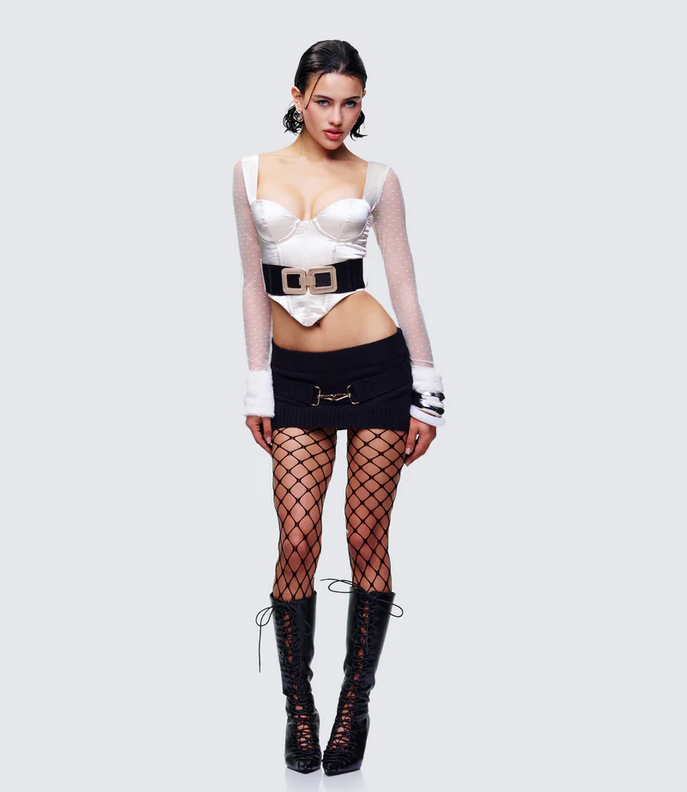 Finesse Rae Ivory Fur Cuff Corset Top