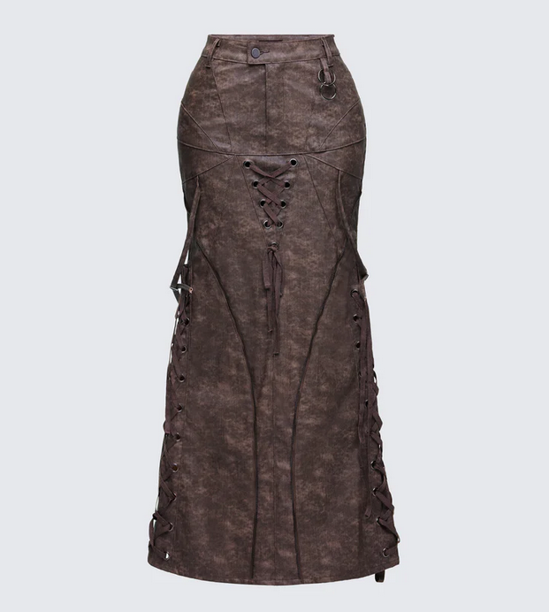 Finesse Hosea Brown Vegan Leather Maxi Skirt