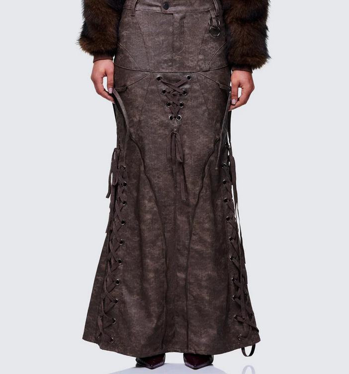Finesse Hosea Brown Vegan Leather Maxi Skirt