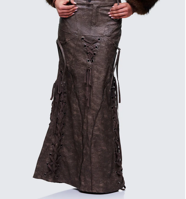 Finesse Hosea Brown Vegan Leather Maxi Skirt