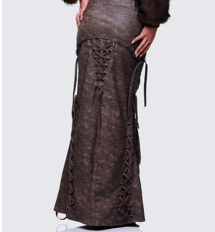 Finesse Hosea Brown Vegan Leather Maxi Skirt