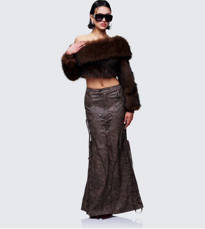 Finesse Hosea Brown Vegan Leather Maxi Skirt