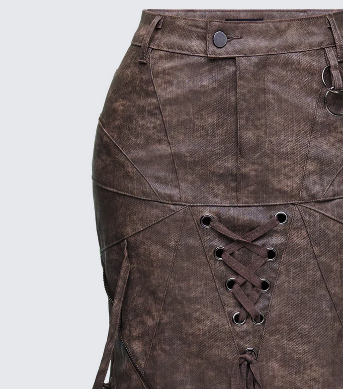 Finesse Hosea Brown Vegan Leather Maxi Skirt