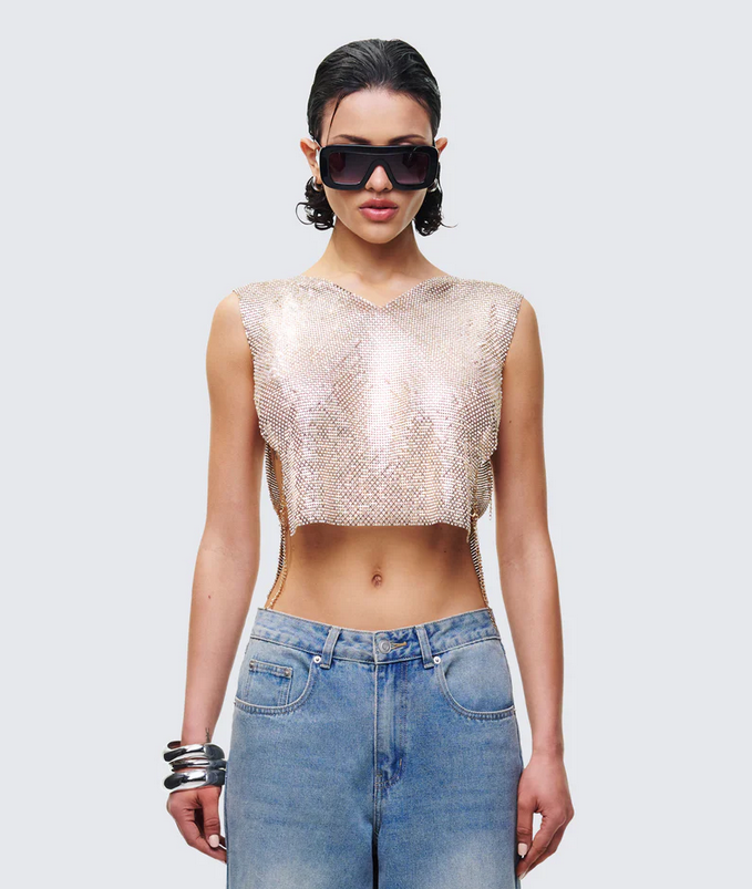 Finesse Fayla Gold Chainmail Square Top