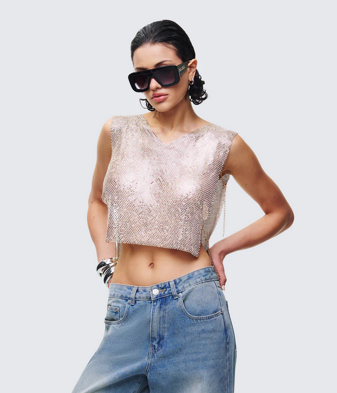 Finesse Fayla Gold Chainmail Square Top