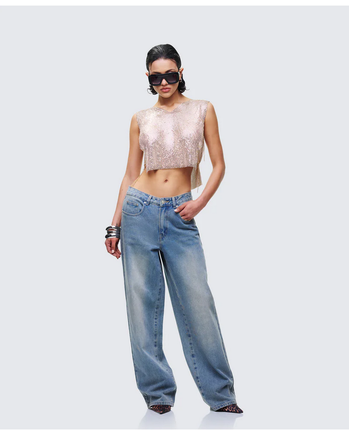 Finesse Fayla Gold Chainmail Square Top