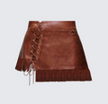 Finesse Breya Brown Vegan Leather Fringe Skirt