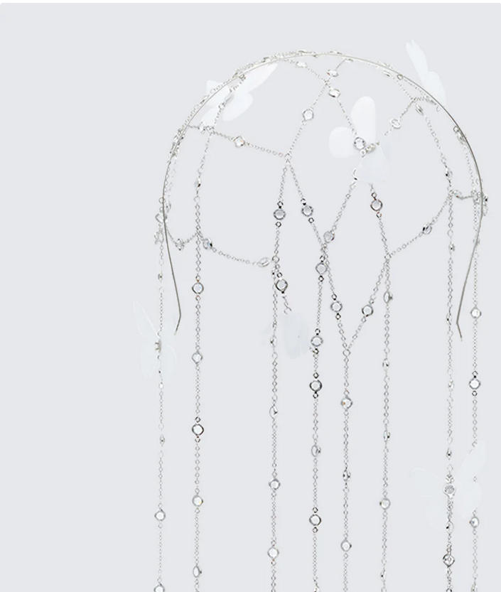 Finesse Arcadia Silver Butterfly Chain Veil Head Band