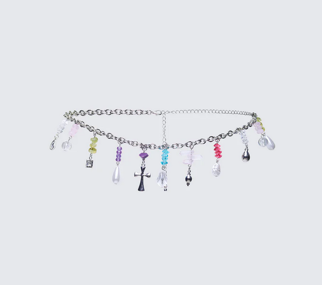 Finesse Solvine Silver Multi Charm Belly Chain