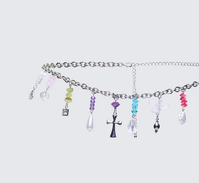 Finesse Solvine Silver Multi Charm Belly Chain