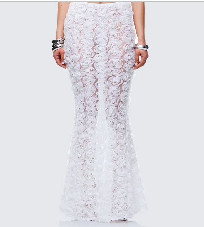 Finesse Ambrose White 3D Flower Maxi Skirt