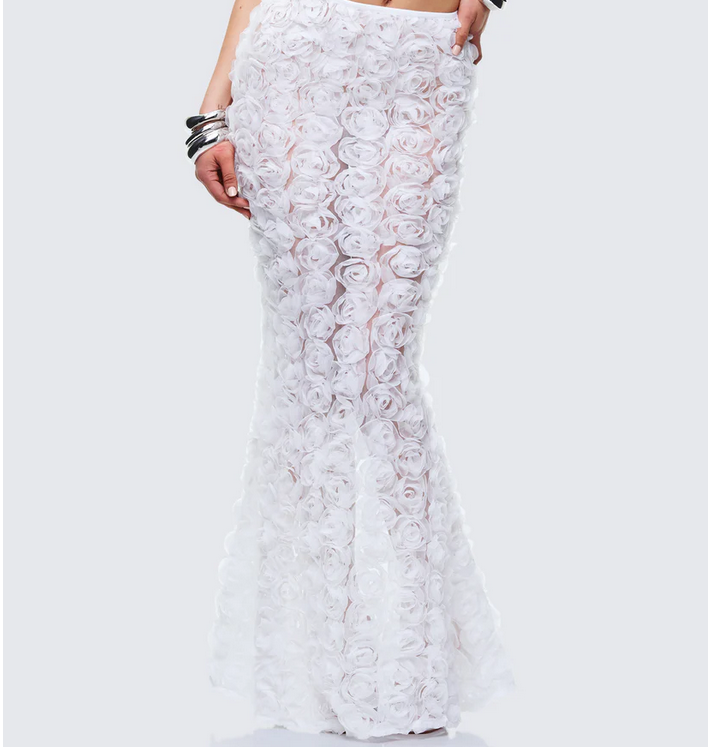 Finesse Ambrose White 3D Flower Maxi Skirt