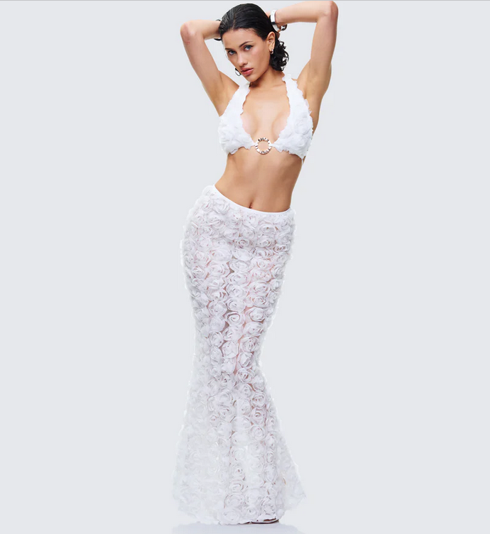 Finesse Ambrose White 3D Flower Maxi Skirt