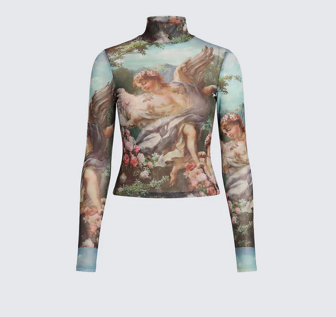 Finesse Neo Print Mesh Tatt Cherub Top
