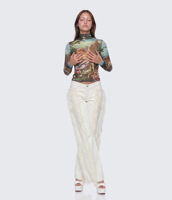 Finesse Neo Print Mesh Tatt Cherub Top