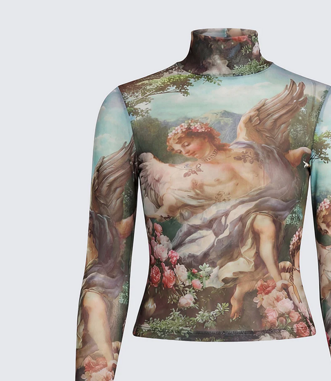 Finesse Neo Print Mesh Tatt Cherub Top