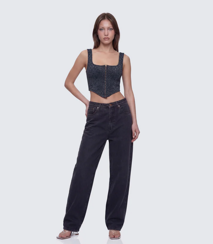 Finesse Jarvis Black Metallic Hook & Eye Corset