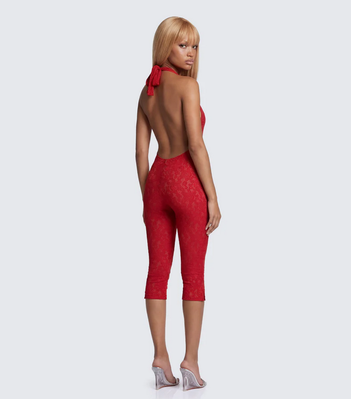 Finesse Isabel Red Lace Capri Jumpsuit