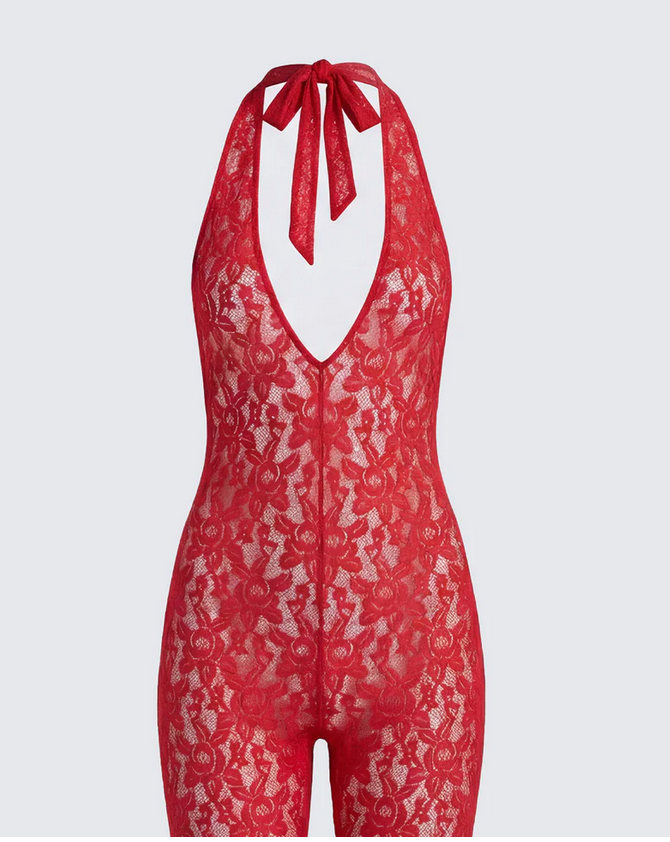 Finesse Isabel Red Lace Capri Jumpsuit