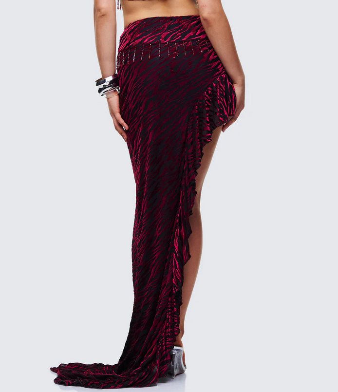 Finesse Kira Red Velvet Burn Out Beaded Maxi Skirt