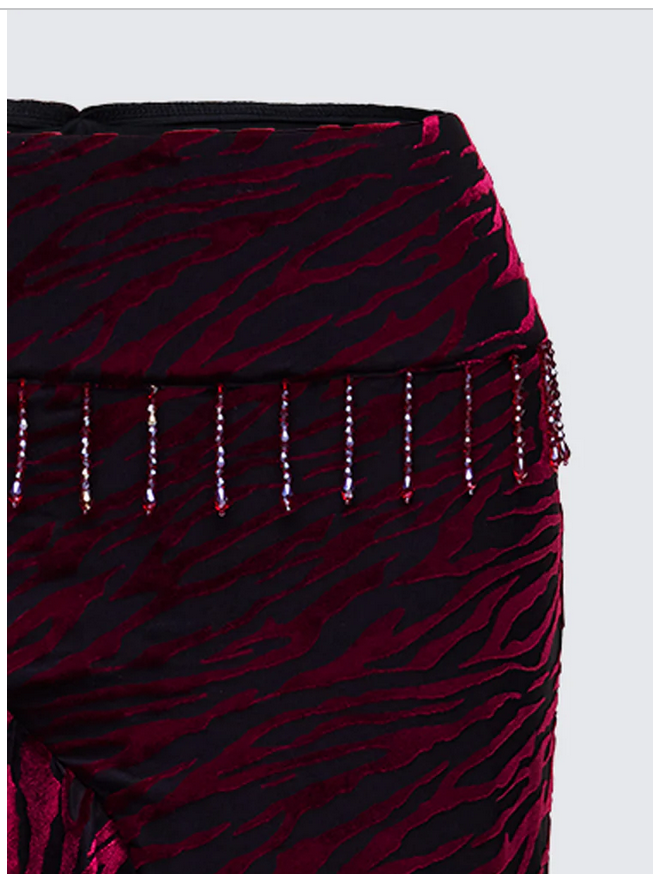 Finesse Kira Red Velvet Burn Out Beaded Maxi Skirt
