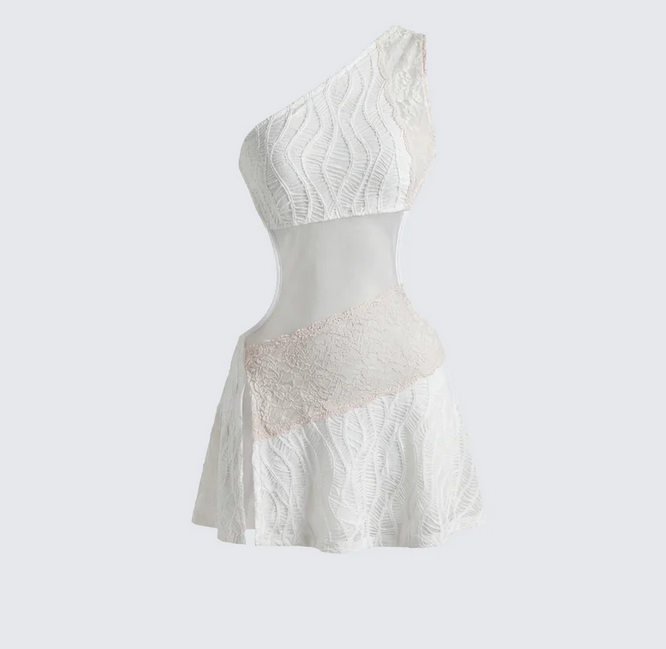 Finesse Whimsy Ivory Mesh & Lace Open Back Dress