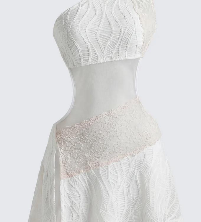 Finesse Whimsy Ivory Mesh & Lace Open Back Dress