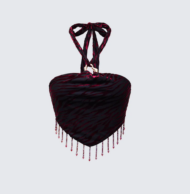 Finesse Kira Red Velvet Burn Out Beaded Top