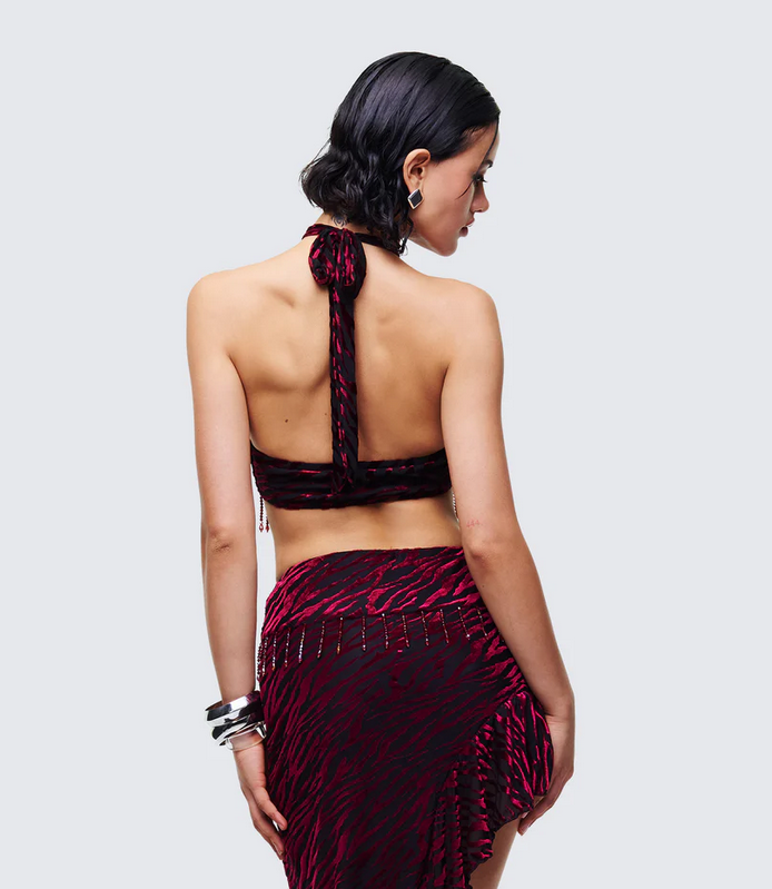 Finesse Kira Red Velvet Burn Out Beaded Top