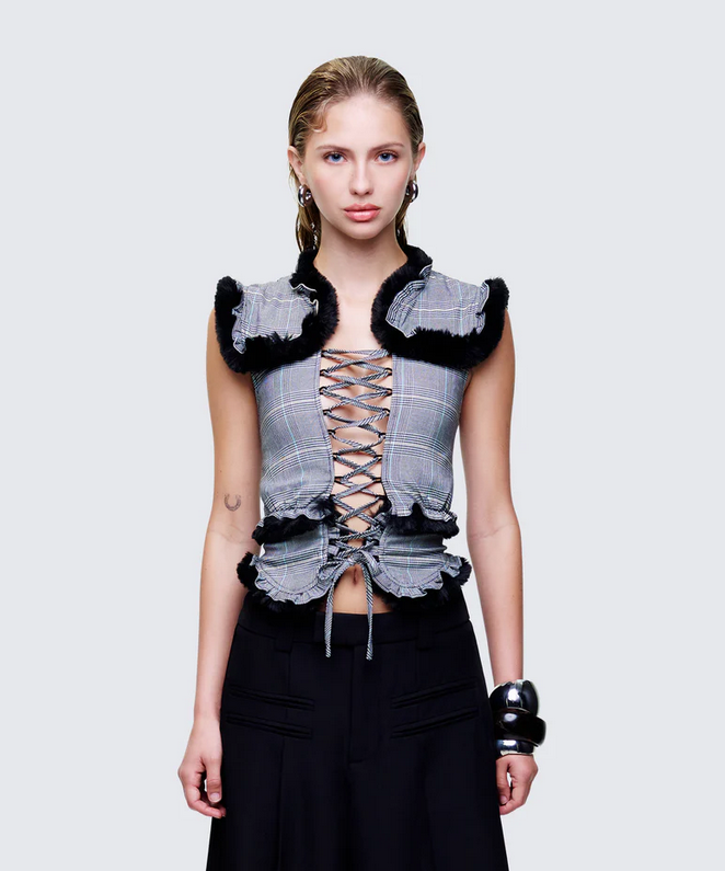Finesse Raynah Multi Check Printed Top
