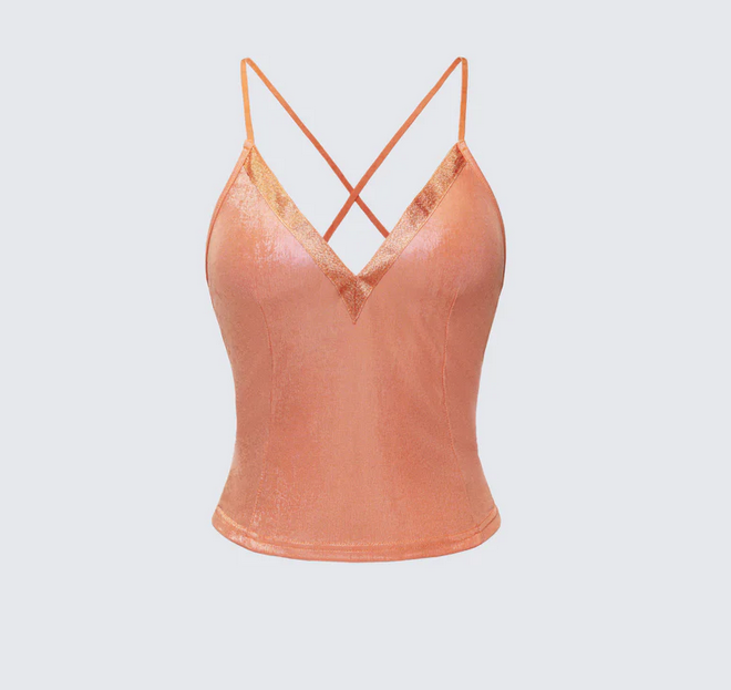 Finesse Teenay Gold Plunge Neck Strappy Cami