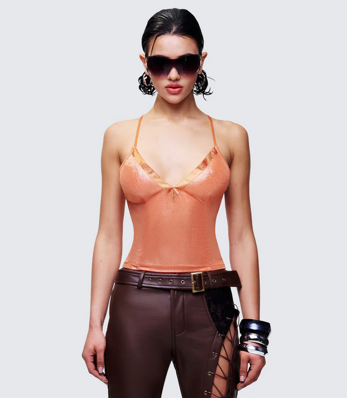 Finesse Teenay Gold Plunge Neck Strappy Cami