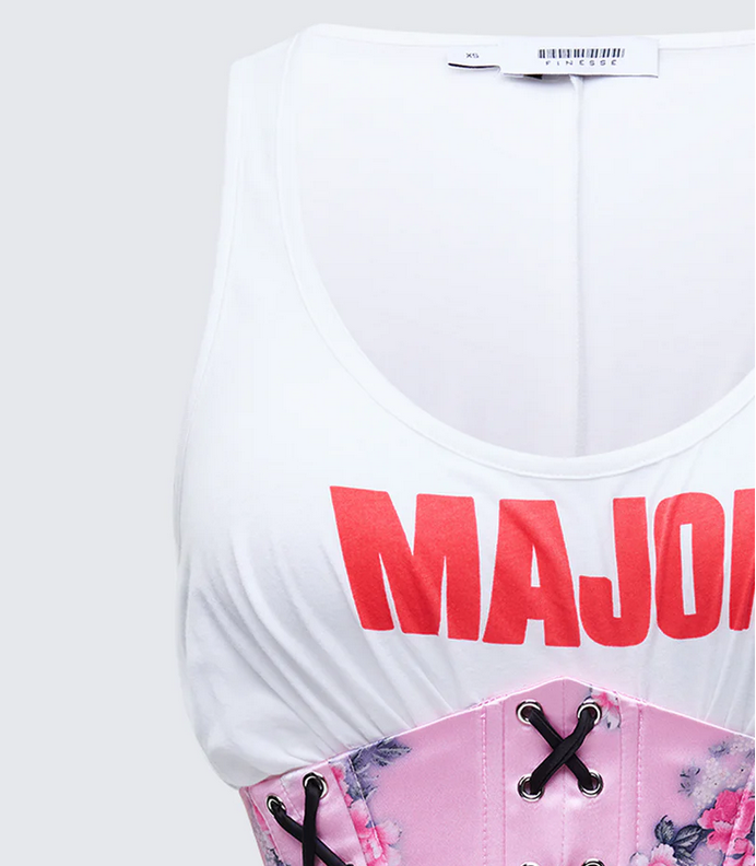 Finesse Jaxian Multi Printed Satin Jersey Mix Corset Top