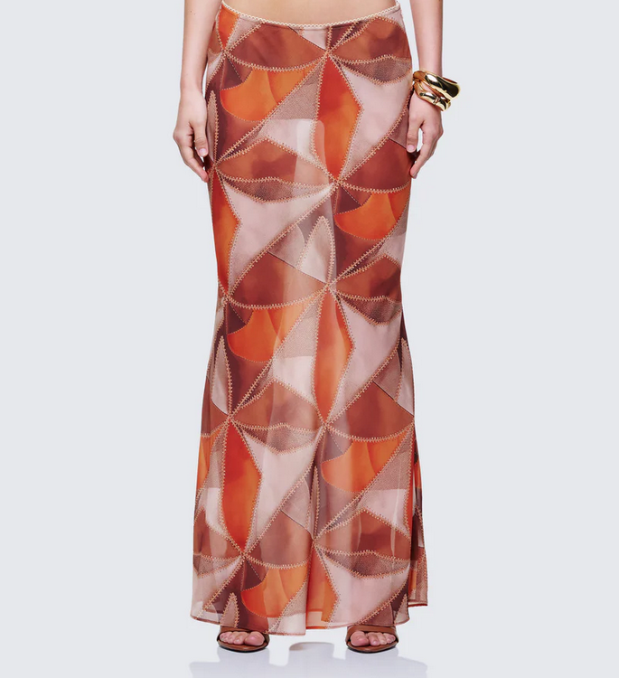 Finesse Noxie Brown Georgette Printed Maxi Skirt