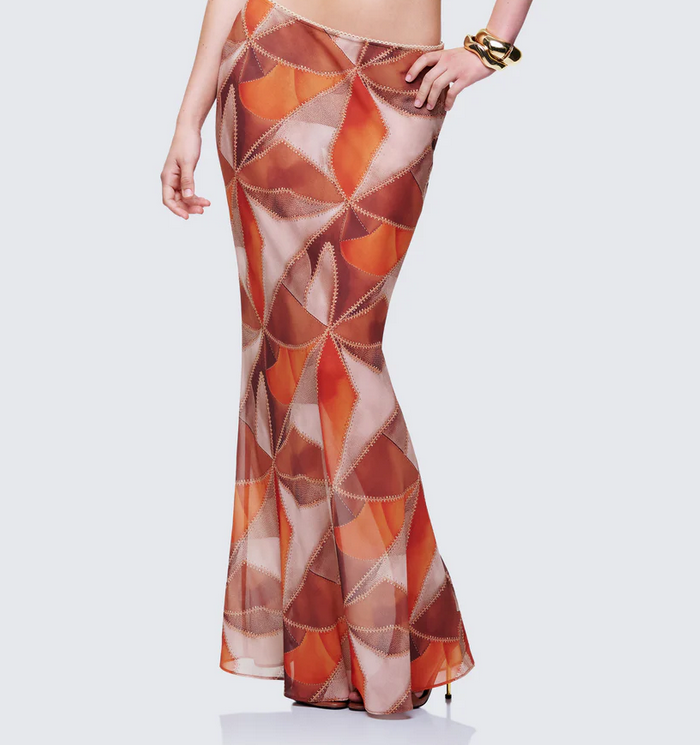 Finesse Noxie Brown Georgette Printed Maxi Skirt