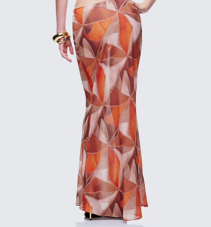Finesse Noxie Brown Georgette Printed Maxi Skirt