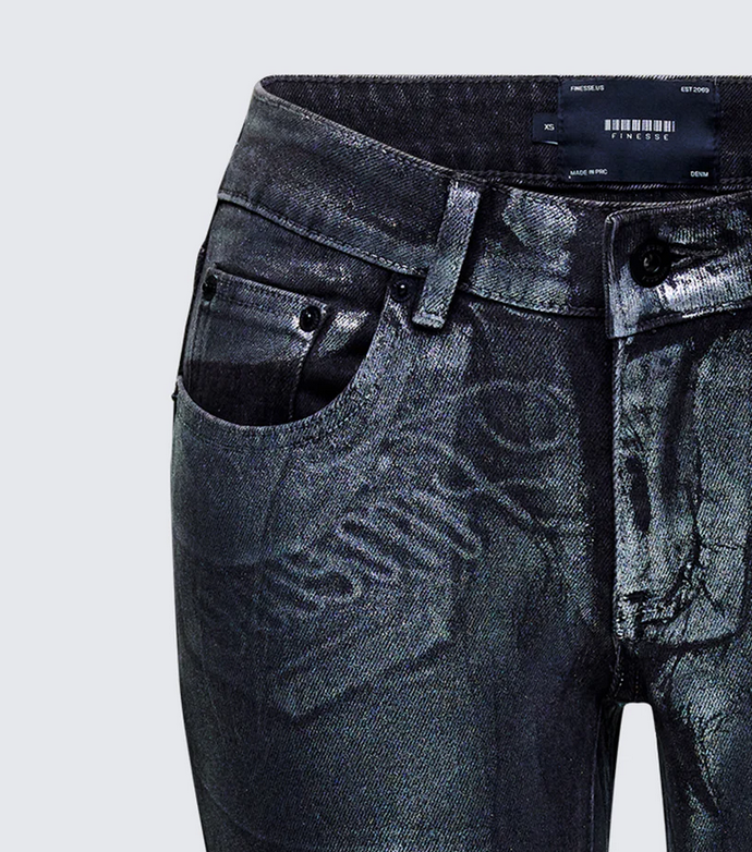 Finesse Averi Black Denim Foil Graphic Jeans