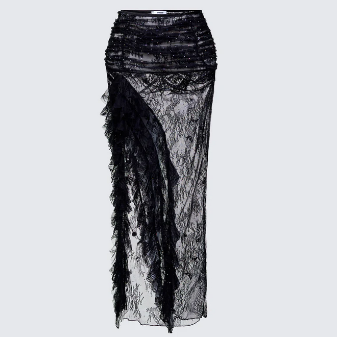 Finesse Elyra Black Lace Sheer Maxi Skirt