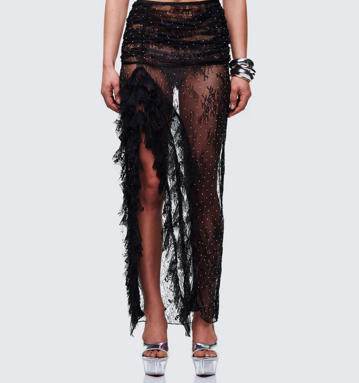 Finesse Elyra Black Lace Sheer Maxi Skirt