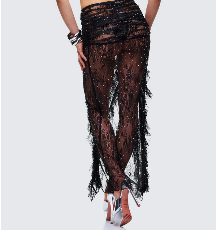 Finesse Elyra Black Lace Sheer Maxi Skirt